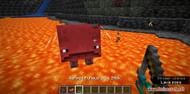 Riding a strider in the Overworld (Image via Minecraft)